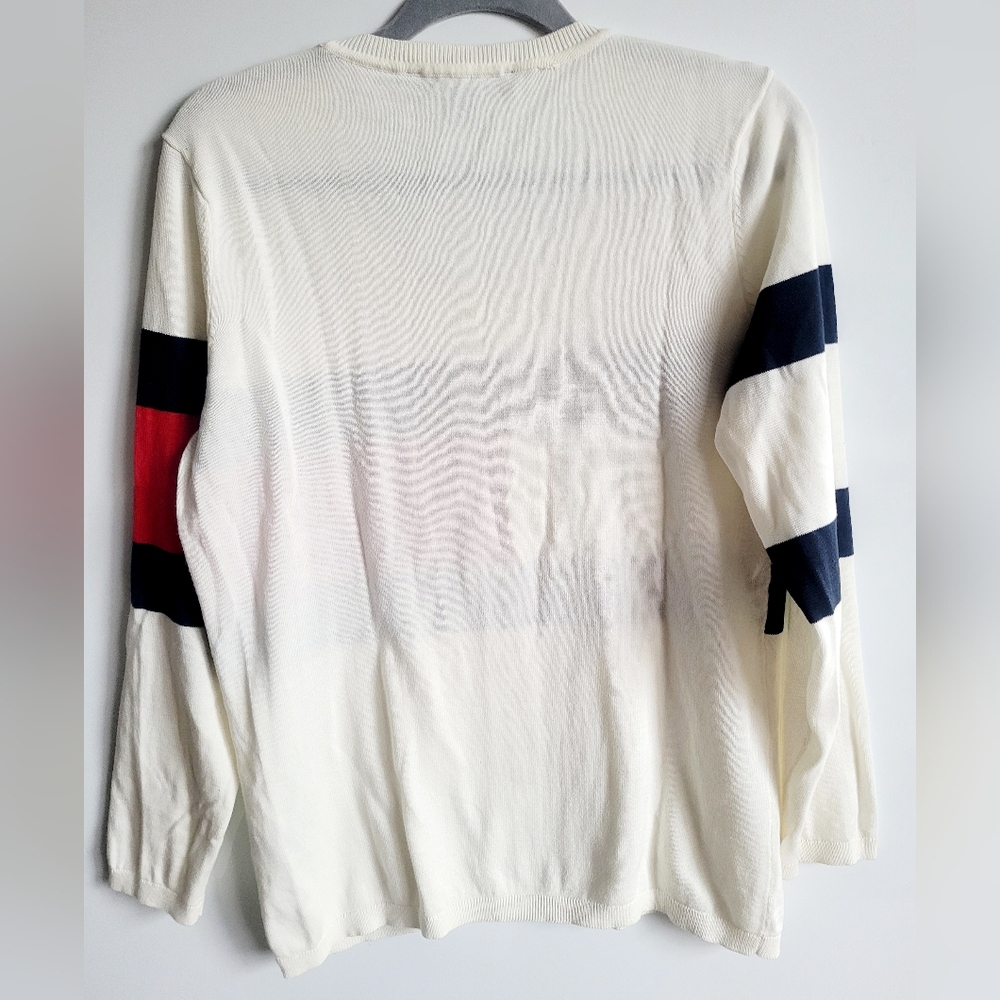 Tommy Hilfiger 100% Cotton Women's Colorblock Knit Sweater White/Red/Blue Medium - Picture 13 of 16